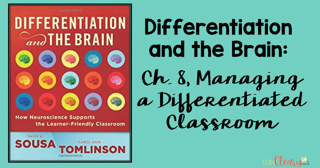 Cover of Differentiation and the Brain by Sousa and Tomlinson with title text about managing a differentiated classroom