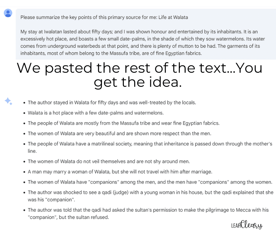 This is Bard's summary of Ibn Battuta's Life at Walata. One way to teach students to use AI Ethically is as a reading tutor.