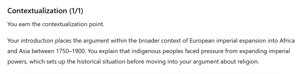 Image of ChatGPT's initial Contextualization feedback.