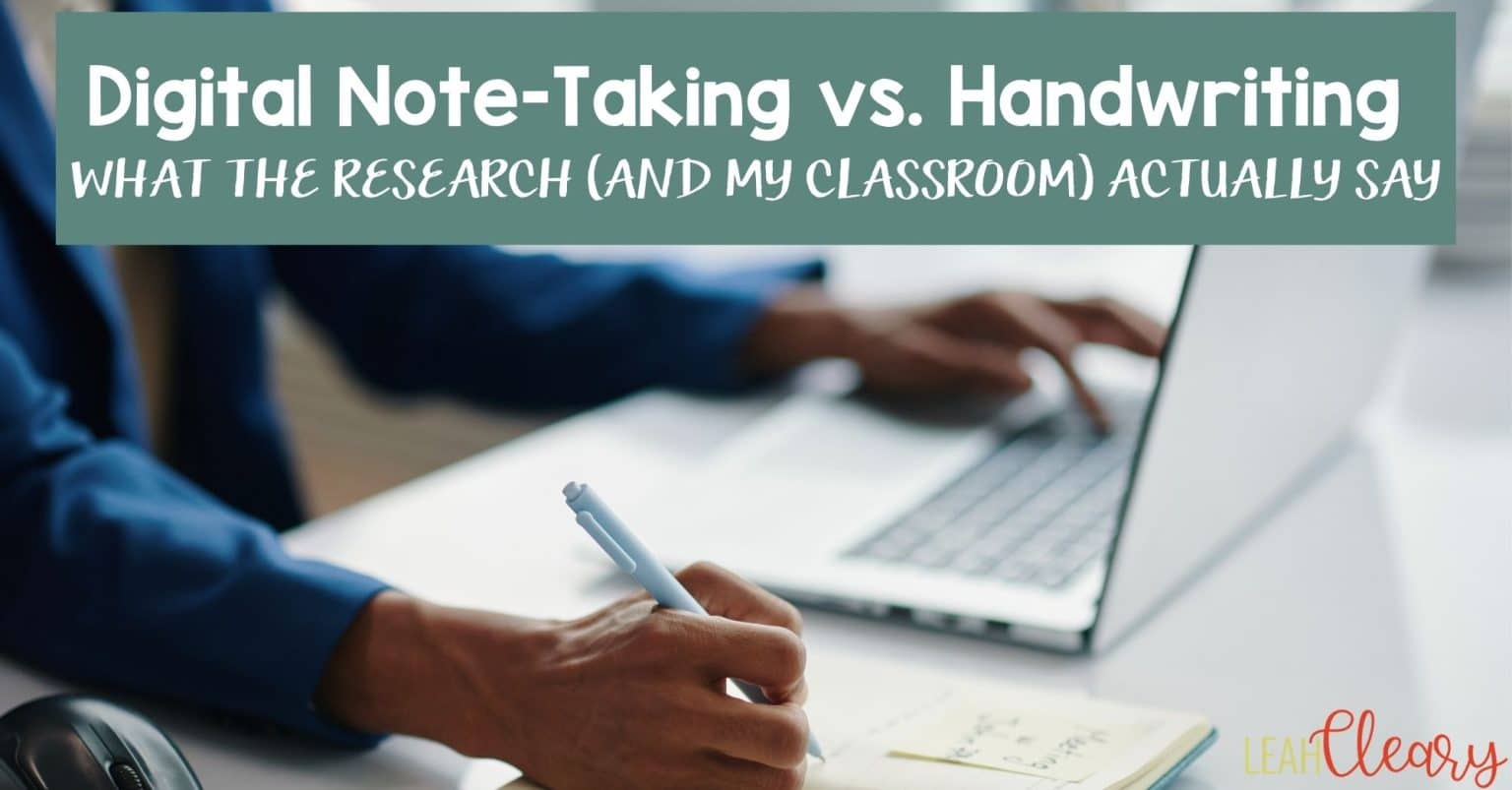 A student writing notes by hand in a notebook while a laptop sits open nearby, illustrating the debate over digital note-taking vs. handwriting and what the research says about note-taking strategies for students.